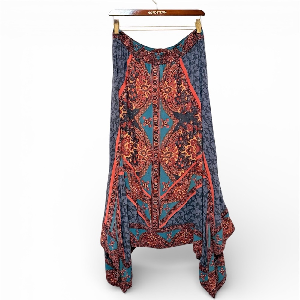 Free People Bedouin Traveler handkerchief skirt, flowy Rayon, bohemian print, M - Picture 7 of 10